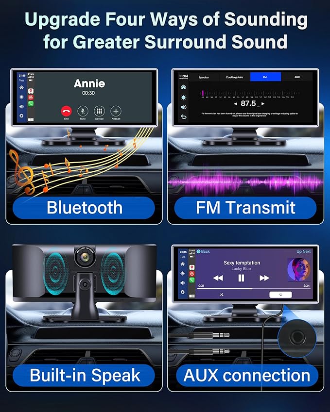 2025 Exclusive 11.26'' Portable Wireless Apple CarPlay Screen for Car & Android Auto Car Stereo, 2.5K Dash Cam 1080P Backup Camera car Audio Receivers/GPS Navigation/Voice Control for All Vehicles