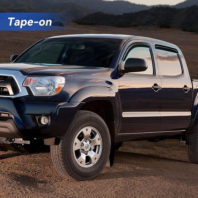 Window Visors Rain Guards for 2005-2015 Toyota Tacoma Double Cab, Out-Channel Window Vent Wind Deflectors Visors Shades for 05-15 Tacoma