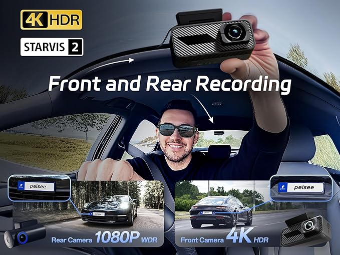 Pelsee P1 Pro Dash Cam Front and Rear, STARVIS 2 Sensor, 4K Dual Dash Camera for Cars with Full-Color Night Vision, HDR WDR, ADAS, GPS, WiFi & Voice Control, 24H Parking Mode, 3.39" Screen, 64GB Card