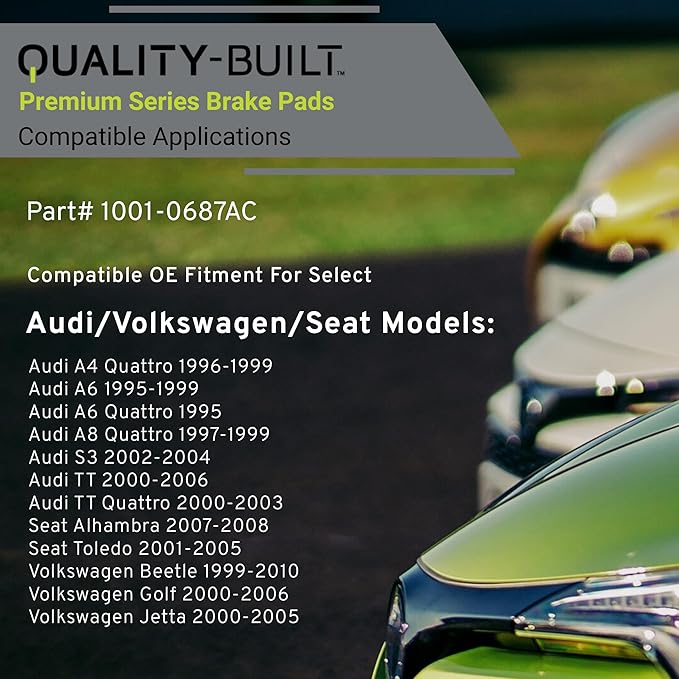 Premium Ceramic Front Brake Pads (1001-0687AC) Compatible with 1995-2010 Audi/Seat/Volkswagen (A4 Quattro/A6/A6 Quattro/A8 Quattro/Alhambra/Beetle/Golf/Jetta/S3/Toledo/TT/TT Quattro)