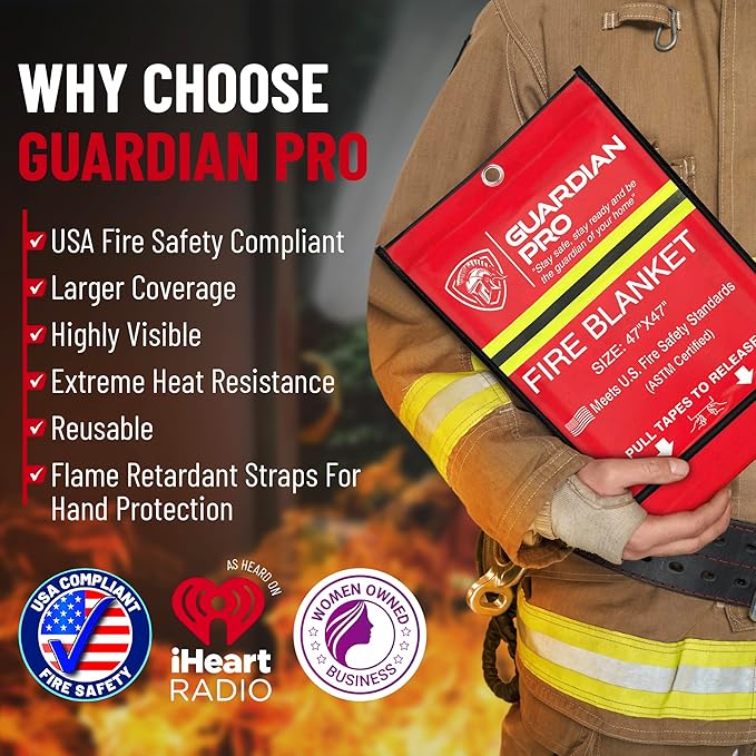 Emergency Fire Blanket for Home and Kitchen - 47"x47" - Must Have Fire Protection - Fire Suppression Fiberglass Fire Blankets for House Camping Car Office Emergency Survival Safety (4 Pack)