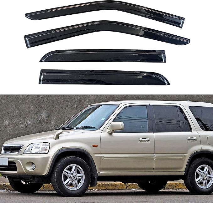 KPY Window Visor Compatible with Honda CR-V 1997-2001 (CRV), 4PC Rain Guard Side Window Vent Deflectors Tape-On Mugen Style, 1997 1998 1999 2000 2001