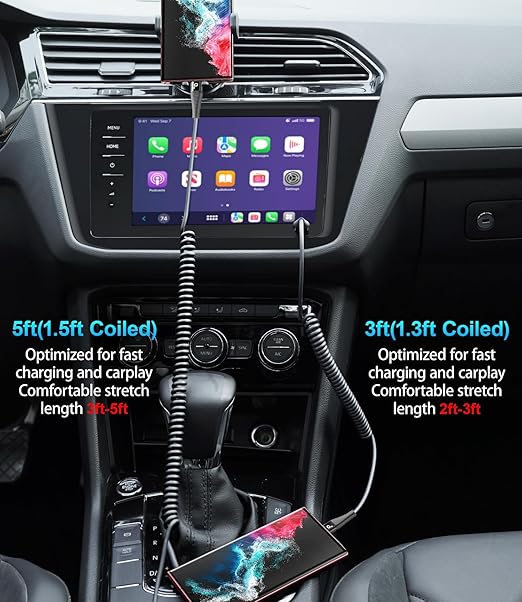 USB C to C Cable for Car 3FT&5FT, 100W Coiled USB C Fast Charging Cable for iPhone 16 Short USB Type C Cable for iPhone 15/Pro/Plus/Pro Max/Samsung Galaxy S23, Compatible All Type C Devices-Black