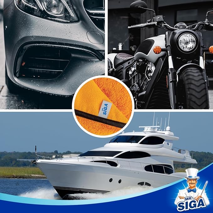 MR.SIGA Professional Premium Microfiber Towels for Household Cleaning, Dual-Sided Car Washing and Detailing Towels, Gold, 15.7 x 23.6 inch, 6 Pack