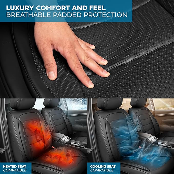 Elite Edition Faux Leather Seat Covers for Cars, Trucks, & SUV - 2 Black Car Seat Covers for Front Seats - Universal Fit Car Accessories Automotive Interior Cover Protector for Most Vehicles