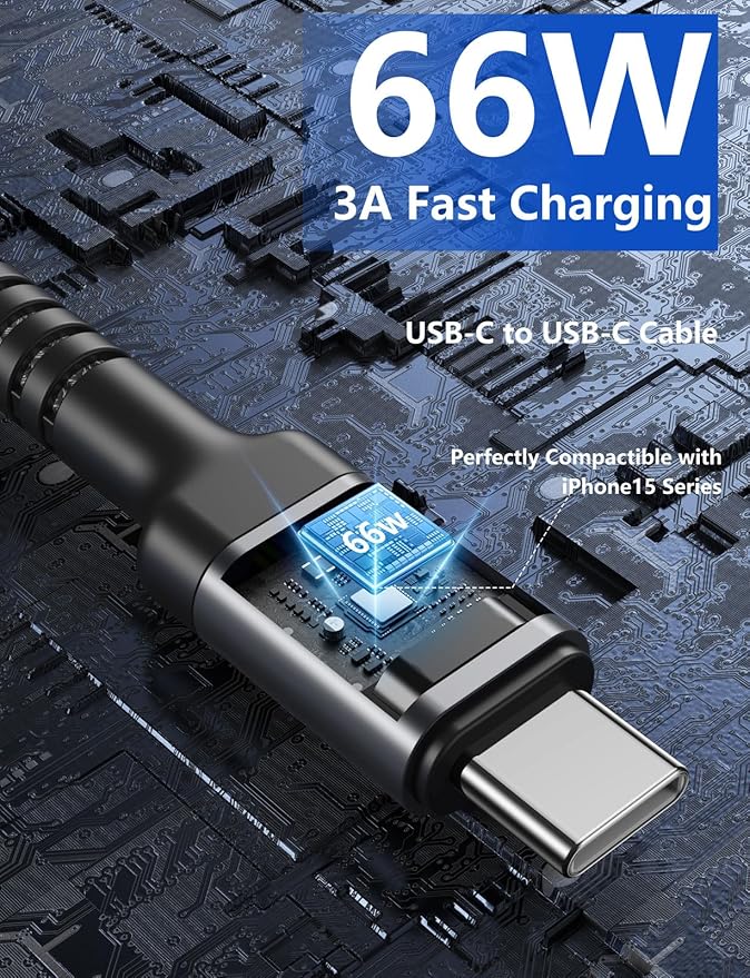 PRAKIE USB C Cable 3FT, 2Pack USB-C to USB-C Charger Cable, USBC Fast Charging Nylon Braided USBC iPhone Charger Cord Compatible with iPhone 16/15/Pro Max/PlusSamsung Galaxy S23/LG/Switch