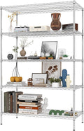 5-Tier Metal Storage Shelving Unit, Adjustable Storage Rack Display Shelves, Industrial Steel Wire Shelf on Wheels, Commercial and Home Use, 48”W x 24”D x 72”H, 1500 LBS Capacity