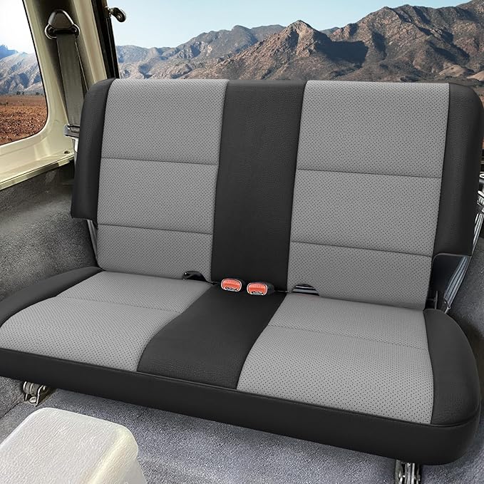 GIANT PANDA Full Set Car Seat Covers Customized Jeep Wrangler TJ Rubicon Sahara Sport X Unlimited 2003 2004 2005 2006, Faux Leather (Black&Gray)