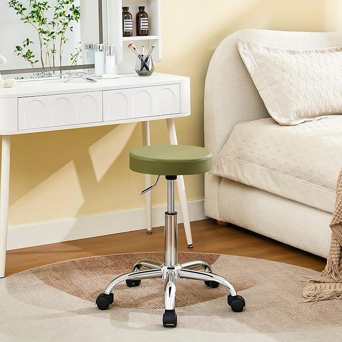 Tattoo Stool with Wheels,Adjustable Rolling Massage Chair19.5’’-26.6’’, Green Salon stools for Hair Stylist (Green)