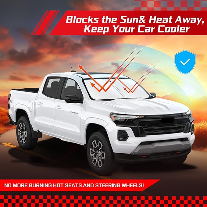 ARISMOTOR Windshield Sun Shade for Chevrolet Chevy Colorado 2023-2025 2026, Custom Fit Foldable Front Window Sunshade Sun Visor Protector, Block UV Rays Keep Your Car Cooler