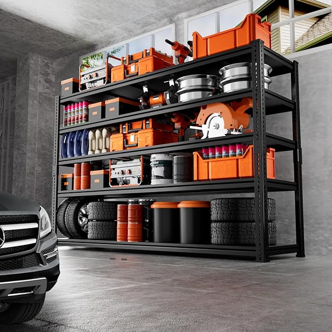Storage Shelves Heavy Duty 2 PCS,60" L x 24" W x 78" H Garage Storage Shelves Unit Loads 3700LBS, 5-Tier Adjustable Metal Industrial Utility Shelf Rack for Kitchen, Laundry Room, Warehouse, Basement