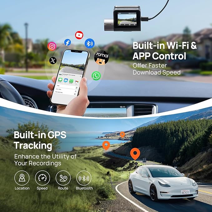 70mai Dash Cam Front and Rear A510,1944P+1080P with STARVIS 2 IMX675 and 64GB Card, Dash Camera for Cars, 4G LTE Support, ADAS, Built-in GPS WiFi, APP Control, HDR, 24H Parking Mode, Loop Recording
