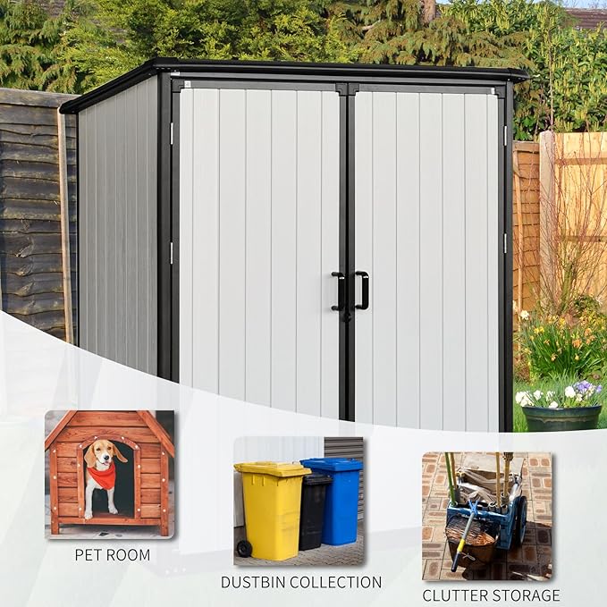 c Outdoor Storage Shed Waterproof Resin Cabinet Heavy Duty Metal Sheds, with Lockable Doors,Tool Sheds for Garden,Backyard,Lawn,Bikes and Patio Furniture,Easy Assembly,Gray