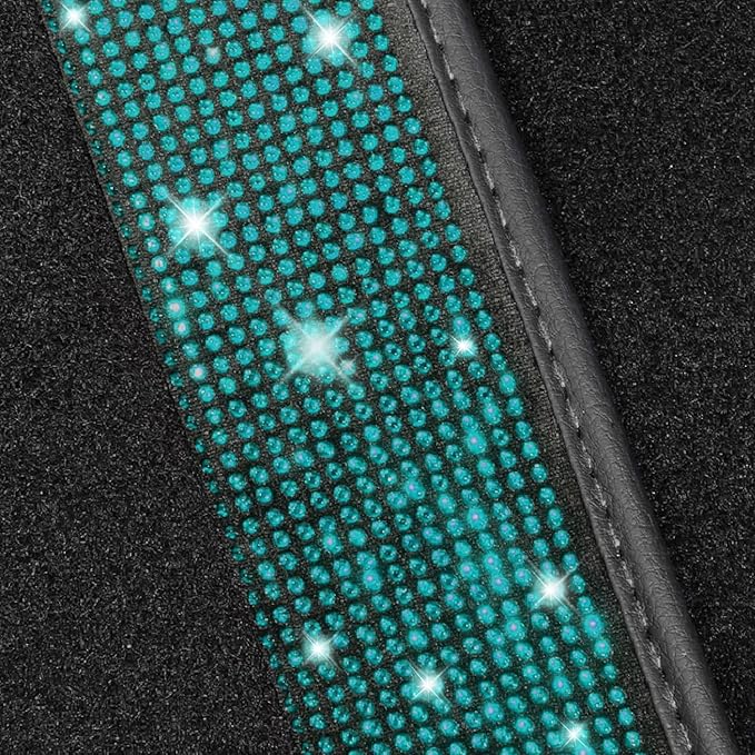 NBTEPEM Aquamrine Bling Car Floor Mats Full Set, Universal Fit Most Cars,SUV, Trucks, 4 pcs Sparkle Glitter Diamond Carpet for Women Girls with Anti-Slip Pad (Aquamrine Diamond)
