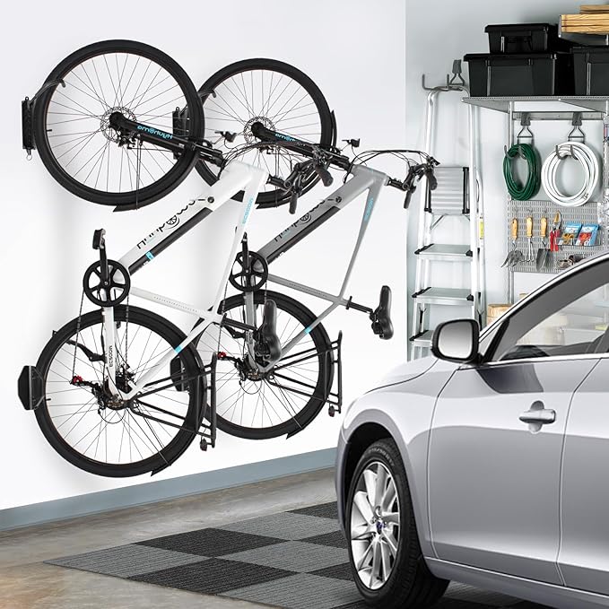 Swivel Bike Wall Mount, Bike Wall Hanger and Hooks, Hanging Bike Rack for Garage, Wall Bike Rack Easy to Load and Unload Can Hold Up to 77 lbs, 2 Pack, Black