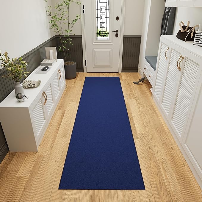 Ottomanson Hallway Runner Rug 2'7" x 9'10" Non Slip Solid Area Rugs Easy to Clean Laundry Rug Runner Durable & Pet Friendly Floor Carpet Runners for Hallways Entryway Living Room Kitchen, Navy