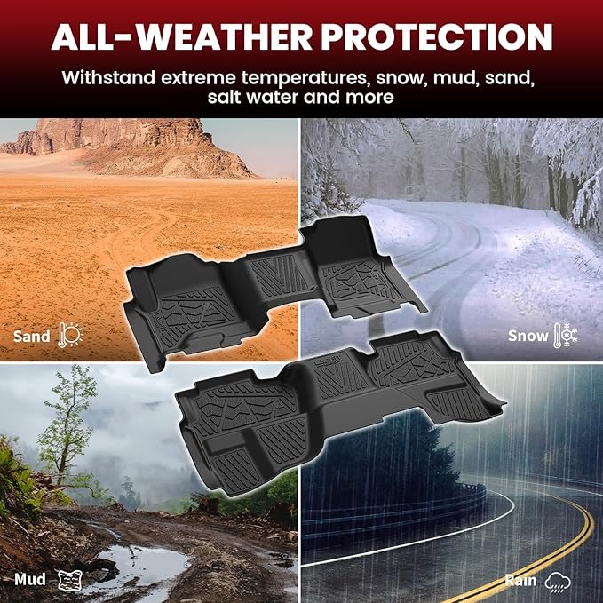 LASFIT Floor Mats 2014-2018 for Chevy Silverado/GMC Sierra 1500, 2015-2019 2500HD 3500 HD, Double Cab Only, 1st Row Bench Seat, All Weather TPE Custom Fit Car Floor Liners, with Carpet Floor Only