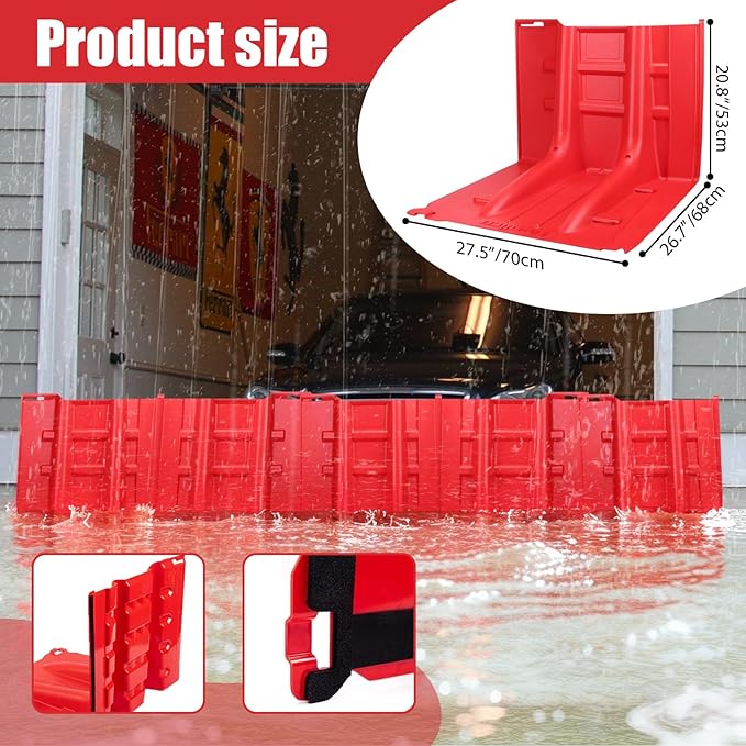 Flood Prevention Barrier, ABS L-Type Baffle Water Barrier Reusable, Door Flood Barriers for Home, Removable Combined for Garage Doors, Warehouses, Basements and School (10pcs)