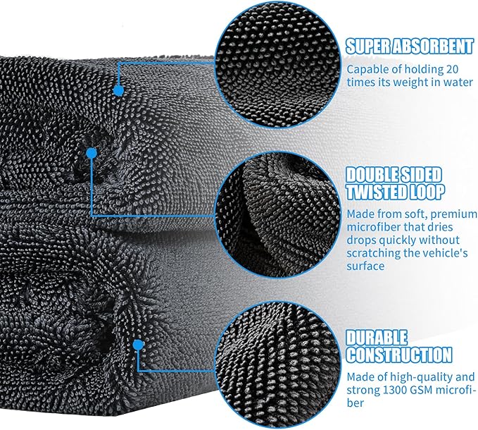 belhope 2 Pack Microfiber Towels for Cars, 24"x36" Extra Large Super Absorbent Car Drying Towel Detailing, No Streaks, Scratches and Water Spots