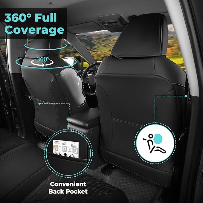 for Toyota RAV4 Seat Covers 2019 2020 2021 2022 2023 2024 2025 RAV 4 Prime & Hybrid XLE LE Limited XLE Premium (Not for XSE/SE Hybrid) - Custom Leather Car Seat Covers Full Set - Black