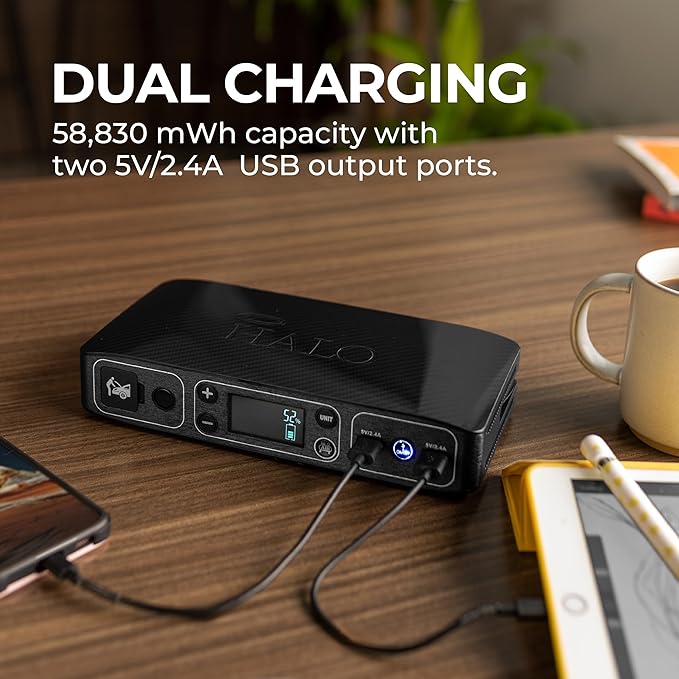 HALO Bolt Air 58830 Portable Car Battery Jump Starter | 100 PSI Air Compressor, 58.8Wh USB Power Bank, Emergency Floodlight & Charger, Jumps Cars SUVs & Trucks, Inflates Tires, TSA Approved — Black