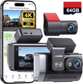 4K Dash Cam Front and Rear with GPS, Upgraded 5.8G WiFi, Dual Dash Camera for Cars, Night Vision, WDR, 160°Wide Angle, 24H Parking Monitor, Emergency Lock, 3" IPS Screen (64GB Card Included)