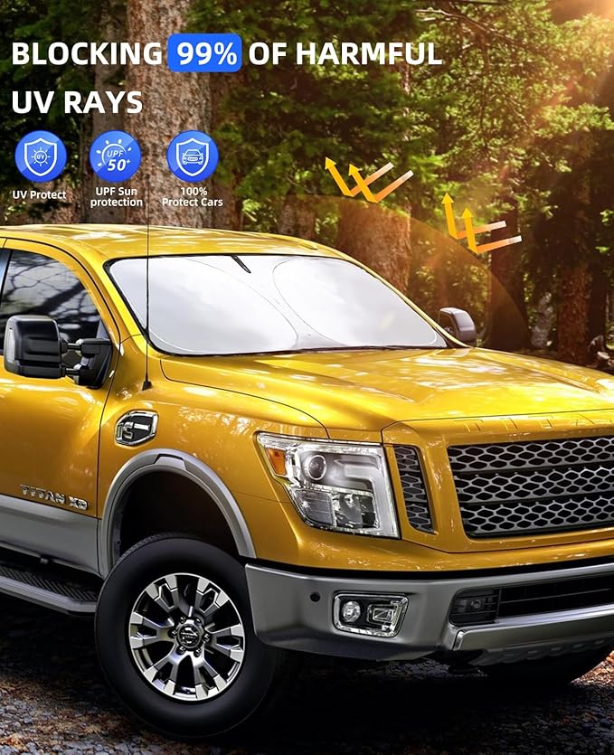 Sunshade Car Windshield Sun Shades for Titan 2024 Pickup Front Window Shield for Nissan Titan 2016-2023 Windshield Cover for 2021 2022 Nissan NV 1500 3500HD Van Minivan Foldable Sun Visor Accessories