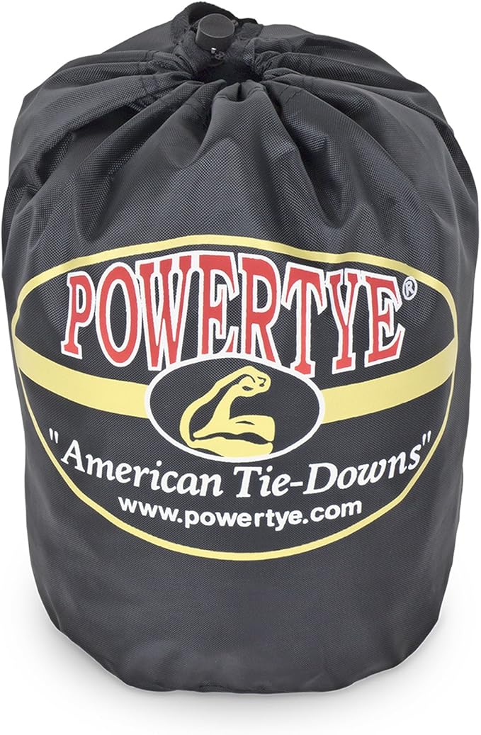 PowerTye 1.5in x 6.5ft Heavy Duty Ratchet Tie-Down Straps with Soft-Tye, Carabiner Hooks - 1,000 lb Working Load Limit / 3,000 lb Breaking Strength - Made in USA - Orange/Black Pair + Storage Bag