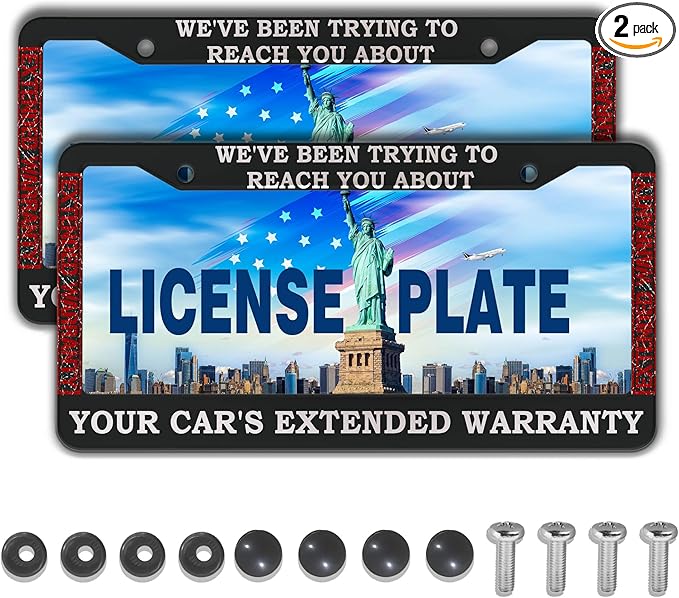 License Plate Frames Black and White License Plate Cover Car’s Extended Warranty Humorous Text Aluminum Metal Car Accessory 2 Pack with Screw Covers Set