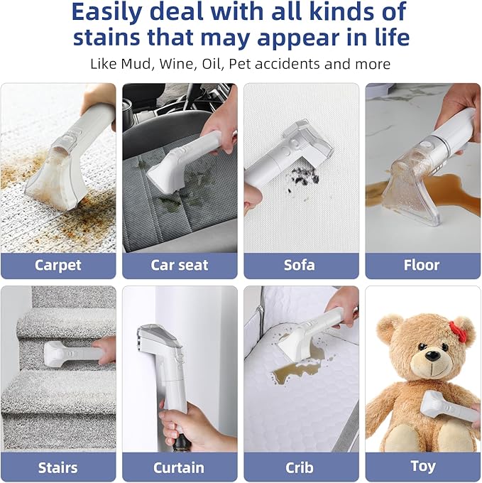 Carpet Cleaner Machine 10.5Kpa Strong Suction, 400W Powerful Motor, Portable Upholstery Cleaner with Spot and Stain Remover for Pet Accident, Rugs, Carpet and Upholstery, White