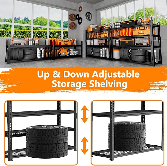 Storage Shelves Heavy Duty, 36" L x 16" W x 60" H Garage Wire Shelving Unit Loads 1920LBS, 4-Tier Adjustable Metal Industrial Utility Shelf Rack for Kitchen, Laundry Room, Pantry, Warehouse, Basement