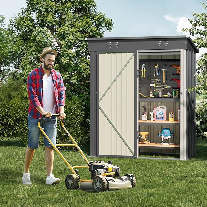 Bealife 5' x 3' Outdoor Storage Shed Clearance, Metal Outdoor Storage Cabinet with Single Lockable Door, Waterproof Tool Shed, Backyard Shed for Garden, Patio and Lawn(Grey)