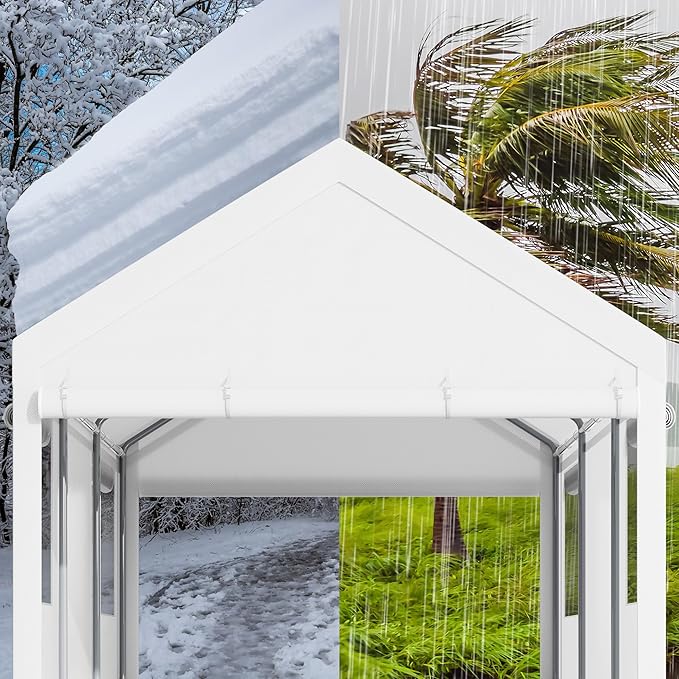 Walsunny Carport, 12x20ft Heavy Duty Carport Canopy with Roll-up Windows, Portable Garage with Removable Sidewalls & Doors, Car Canopy with All-Season Tarp for Car, Truck, Boat
