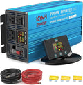 2000 Watt Inverter Pure Sine Wave DC 24V to 110V/120V AC Power Inverters with 3 AC Charger Outlets Car Solar Converter for Vehicles Home with LCD Display and 2.4A USB Charging Port
