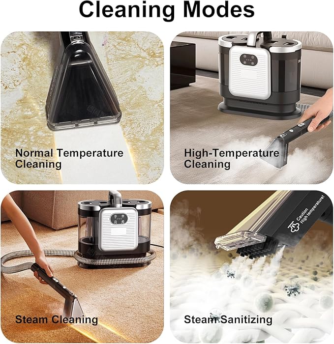Upholstery Steam Cleaner for Couch & Furniture – 1650W 15KPa Powerful Suction Portable Carpet Spot Cleaner Machine with 4 Cleaning Modes, Ideal for Sofa, Car Seat, Rug, Mattress & Pet Stains, Black