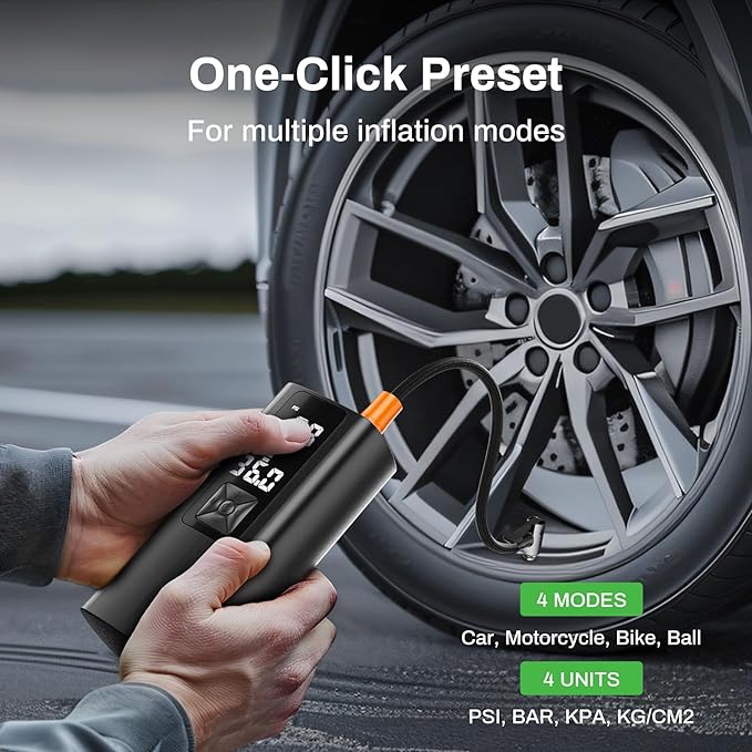 AT003 Tire Inflator Portable Air Compressor, Auto Air Pump for Car Tires, Tire Inflator 150PSI with 6000mAh Battery, Pressure Gauge & LED Screen, Air Compressor for Car, Motorcycle, Bike, Ball