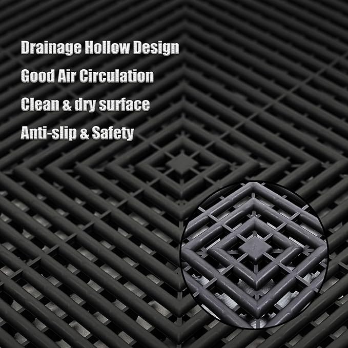 12 Pack 16"x 16"Interlocking Garage Floor Tiles,Modular Drainage Floor Mat,Non-Slip Splicing Interlocking Drain Mats Floor Tile for Garage Car Wash Basement(Black)