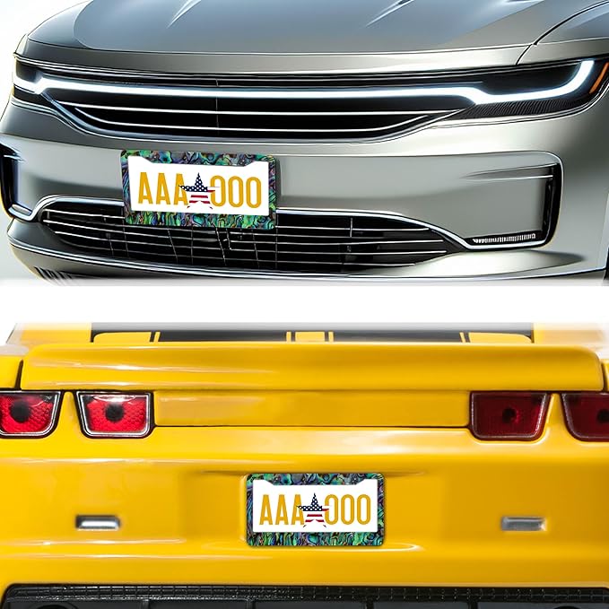 License Plate Frames Multicolor Fun License Plate Frame Cover Faux Abalone Texture Universal Aluminum Car Accessory 2 Pack with Screw Covers Set