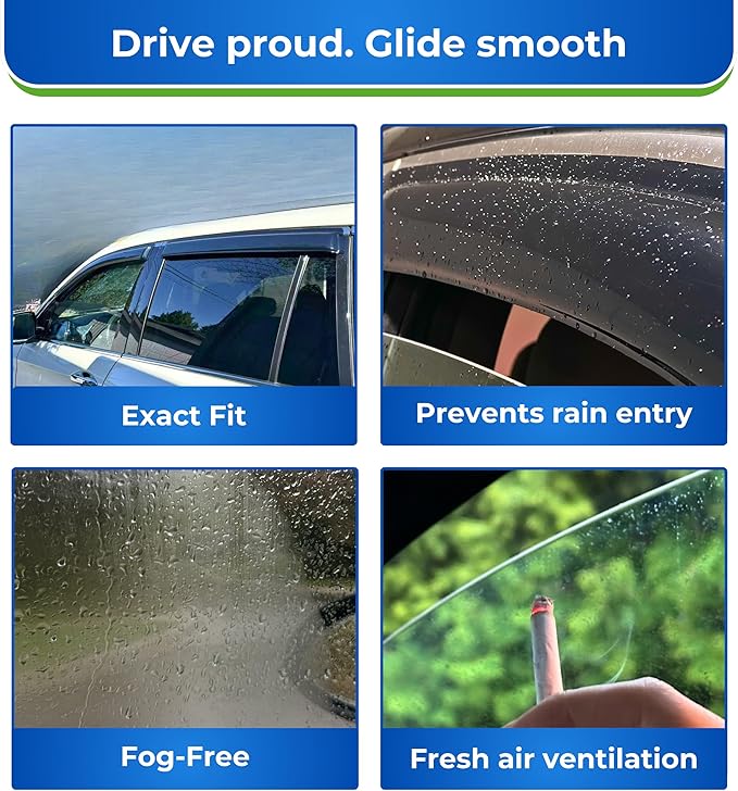 KPY Window Visor Compatible with Jeep Wrangler JK 2007-2018 4-Door, 4PC Rain Guard Side Window Vent Deflectors Tape-On Style, 2007 2008 2009 2010 2011 2012 2013 2014 2015 2016 2017 2018