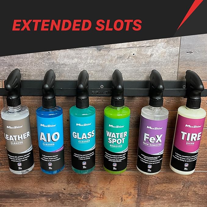 Maxshine Universal Detailing Spray Bottle Holder - Wall-Mounted Organizer for Mobile & Garage Detailing, Holds 6 Sprayers (16oz), Universal Lightweight Professional Accessory (2)