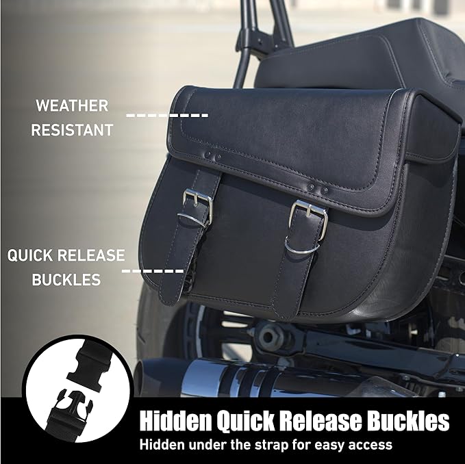 Nomad Leather Motorcycle Saddlebags Large Quick-Easy Universal Fit Throw Over Saddle Bags Cruiser Biker Side Bags (Black)