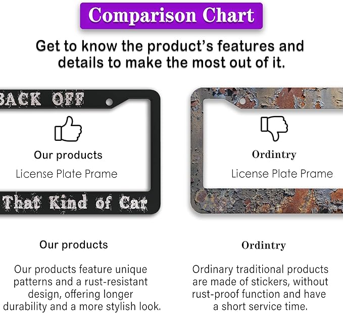 License Plate Holder Black and White License Plate Frames Back-Off I'm Not That Kind of Car Universal Aluminum Car Accessory 2 Pack with Screw Covers Set
