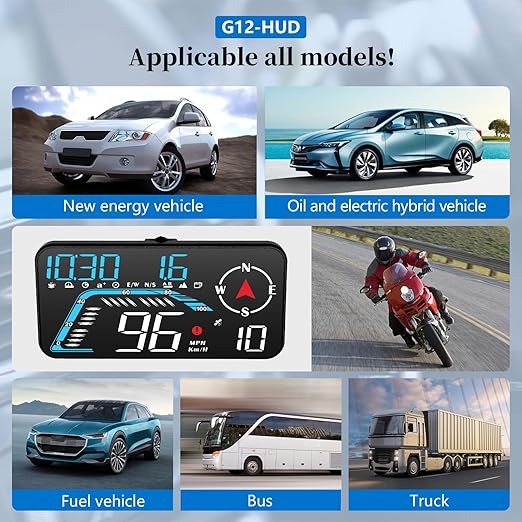 Head Up Display G12, A Car Head Up Display with Multifunctional Mileage Display, Suitable for All GPS Speedometer Models, USB Plug and Play, Easy Installation