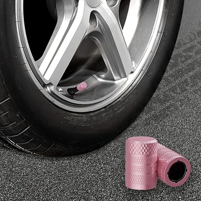 CKAuto Tire Valve Stem Caps, Pink, 4 pcs/Pack, Anodized Aluminum Tire Valve Cap Set, Corrosion Resistant, Universal Stem Covers for Cars Trucks Motorcycles SUVs and Bikes