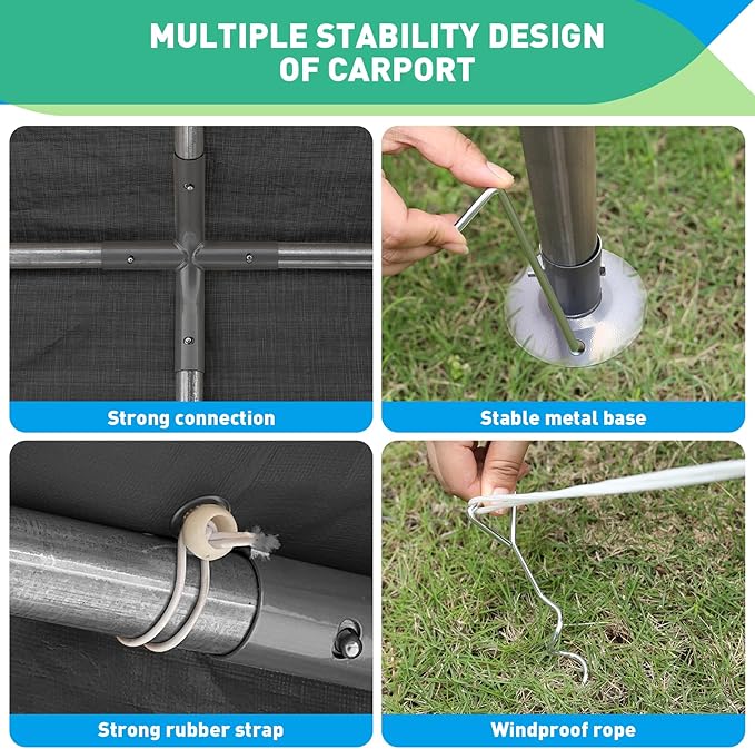 10X20 Ft Heavy Duty Carport Canopy, Portable Garage, Car Tents, Easy to Assemble, Reinforced Structure, with Hanging Edge, Applicable to Car, Bike, Boat, Party (Gray)