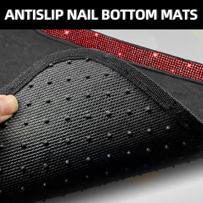 NBTEPEM Red Bling Car Floor Mats Full Set, Universal Fit Most Cars,SUV, Trucks, 4 pcs Sparkle Glitter Diamond Carpet for Women Girls with Anti-Slip Pad (Red Diamond)