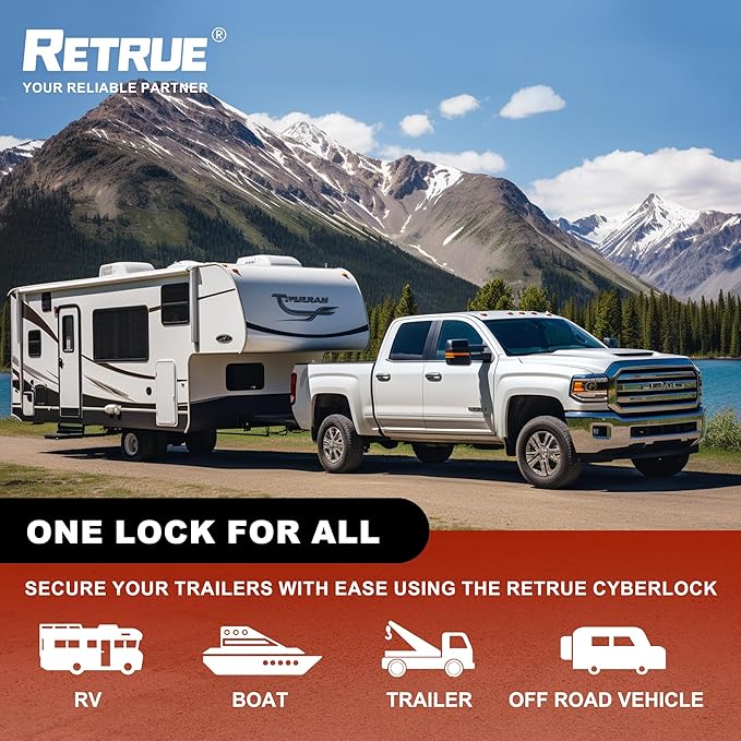 RETRUE Trailer Tongue Coupler Lock, Upgrade Trailer Cyberlock Dia 1/4'', Extra Wide 1.2'' Span Trailer Latch Lock for Trailer Coupler Latch, Tow Boat Accessories, RV Truck Car's Coupler, Jet Black