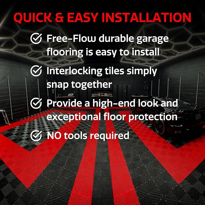 Big Floors RaceDeck Free-Flow Open Rib Self-Draining Design, Durable Copolymer Plastic Interlocking Modular Garage Flooring Tile (Graphite, 12 Pack of 12 x 12" Tiles)