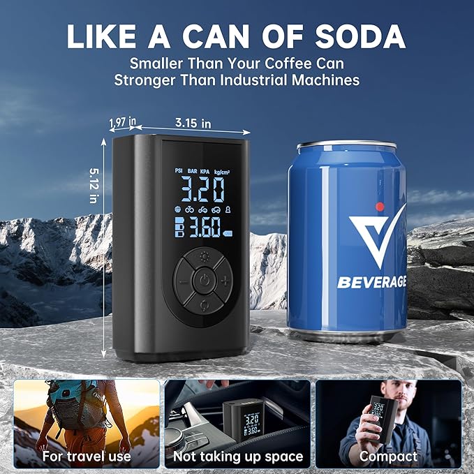 Tire Inflator Portable Air Compressor, 150 PSI Air Pump for Car Tires with Digital Pressure Gauge, LED Light and Auto Shut-Off Function, Portable Air Inflator for Car/Motorcycle/Bike/Balls and More