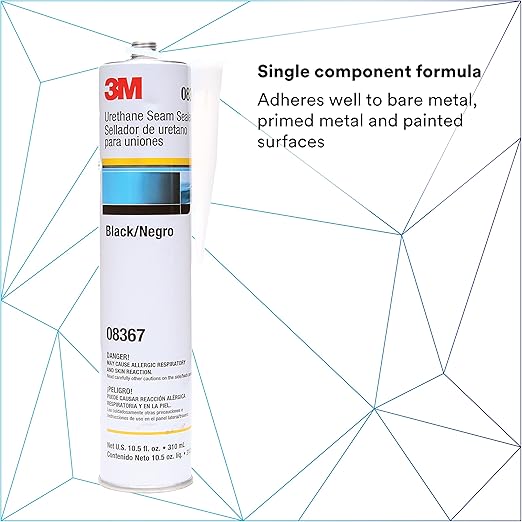 3M Urethane Seam Sealer, 08367, Black Color, High Solids, Permanently Flexible, 310 mL/10.5 fl oz Cartridge (Pack of 2)
